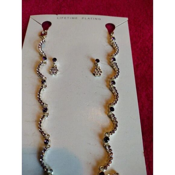 Austrian Purple and Clear Crystal Necklace and Earrings Set Titanium Post - Picture 6 of 6